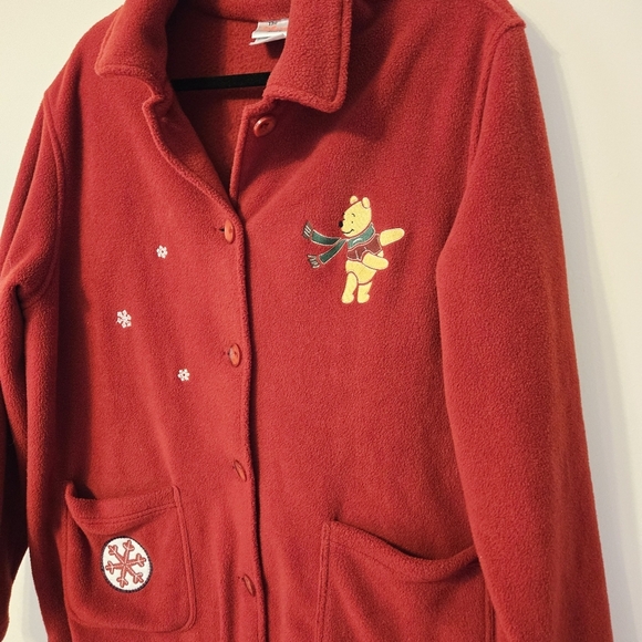 Vtg 90's Disney Store Large Winnie The Pooh Snowflake Fleece Fringe Hem Jacket - Picture 2 of 7